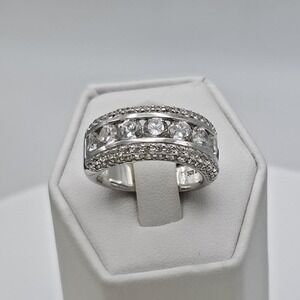 Prime Art‎ Jewel PAJ Ring 925 Sterling Silver CZ Channel Set Wide Band Size 7